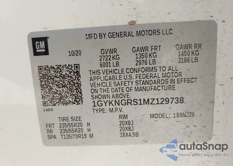 2021 Cadillac Xt5 Awd Sport z USA, uszkodzony, nr VIN 1GYKNGRS1MZ129738